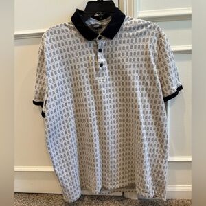 Express Men's Black and Cream Patterned Polo Shirt